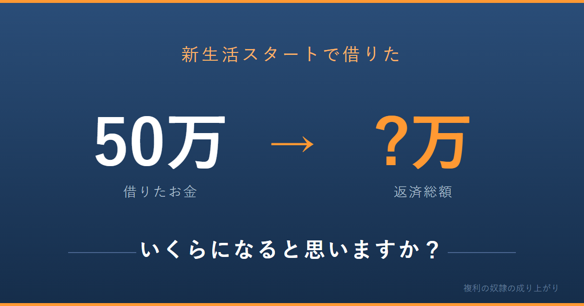 新生活で借りた50万円の返済総額を問うクイズ型アイキャッチ（中村本番版）